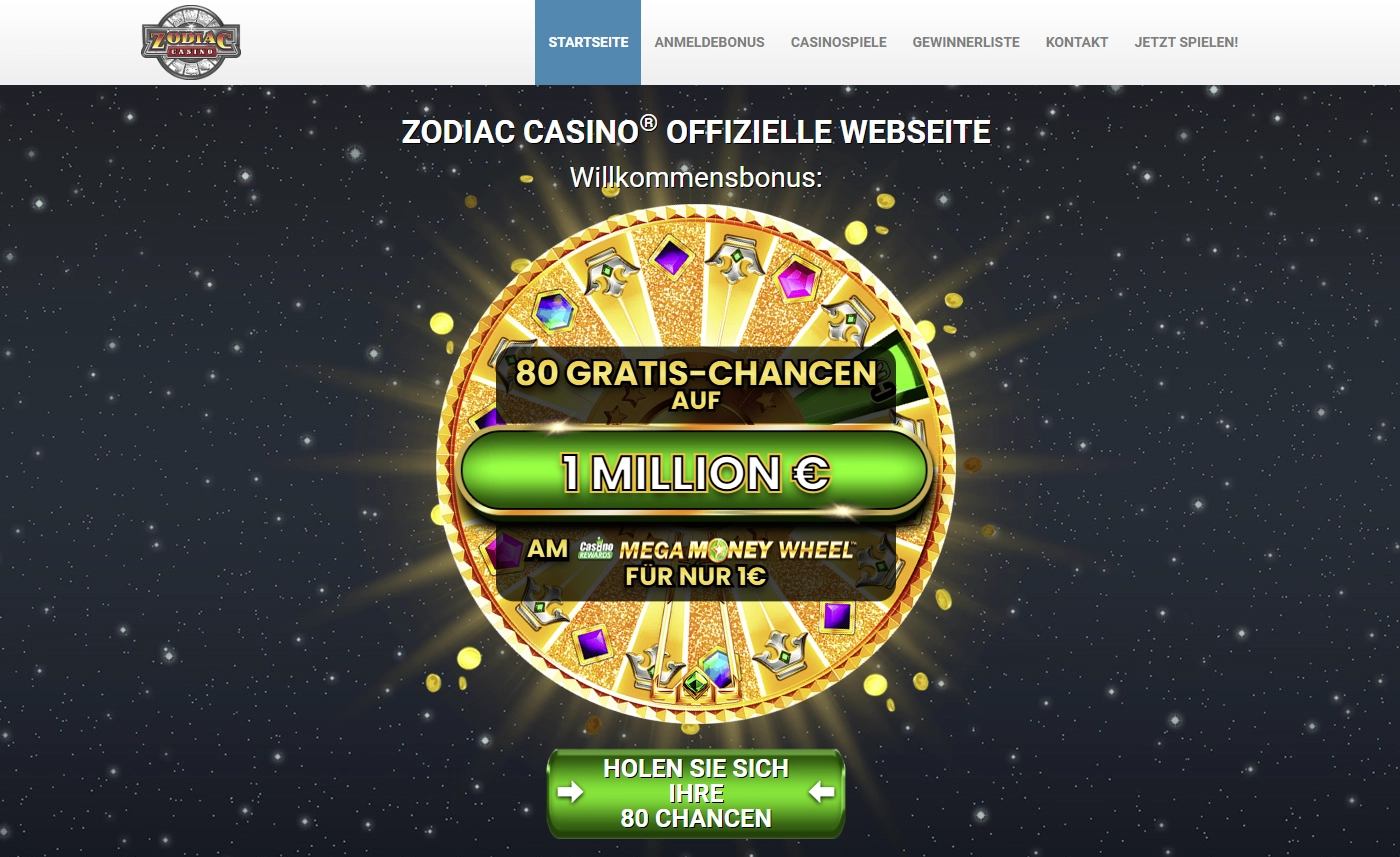 Desktopansicht des Zodiac Casino